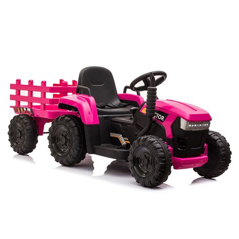 Tobbi 12V Kids Ride On Tractor with Trailer Electric Tractor Vehicles 3-Gear-Shift Battery ...