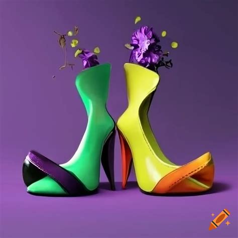 Surrealistic high heels and flower vase artwork on Craiyon