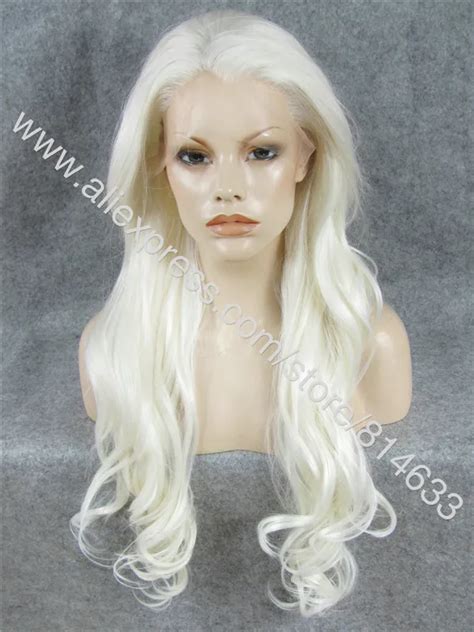 Worthy #1001 White Wavy Wig Extra Long 26" Synthetic Hair Lace Front ...