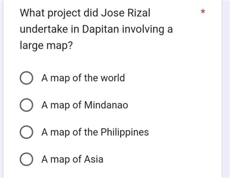 Solved: What project did Jose Rizal * undertake in Dapitan involving a ...