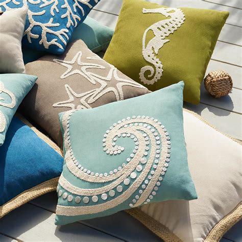 Mother-of-Pearl Beaded Wave Pillow | Pillows, Outdoor pillows, Ocean room