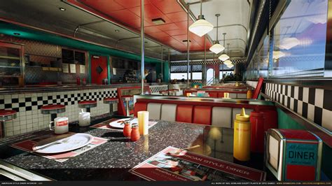 ArtStation - American Style Diner Interior, Neil Gowland | Diner, American diner, Diner restaurant