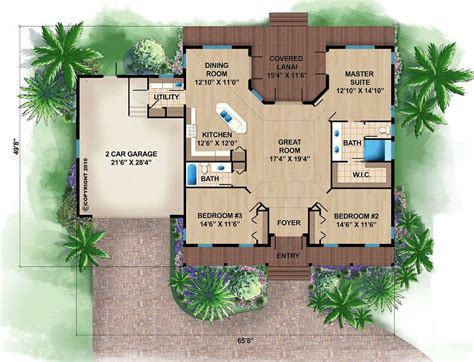 Beach Style House Plan - 3 Beds 2 Baths 1697 Sq/Ft Plan #27-481 ...