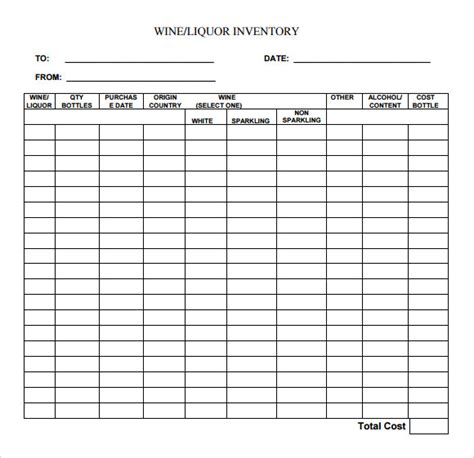 Free Printable Liquor Inventory Sheets