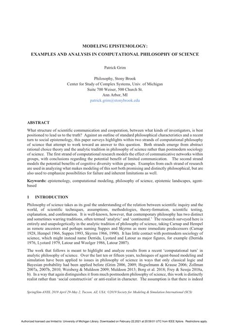 (PDF) Modeling Epistemology: Examples and Analysis in Computational Philosophy of Science