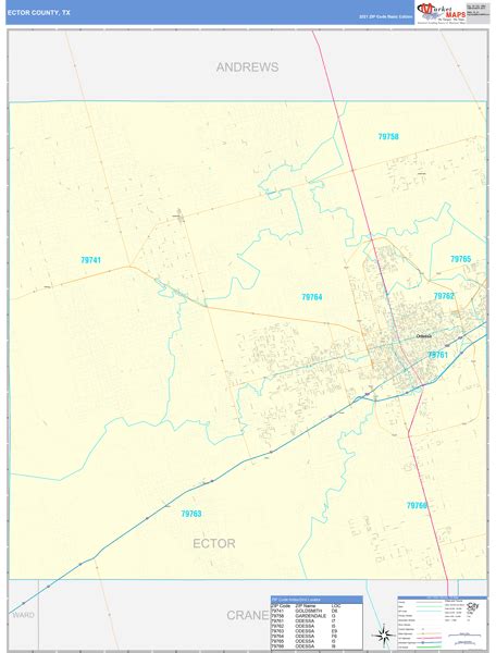 Ector County, TX Wall Map Basic Style by MarketMAPS