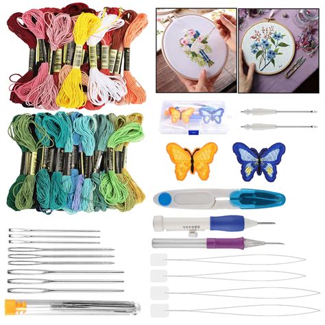 Magic Embroidery Pen Set, EEEkit 177pcs Embroidery Pen Punch Needle with 50 Color Threads ...