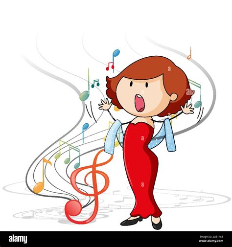 Personnage de dessin animé Doodle d'une chanteuse chantant avec illustration de symboles de ...