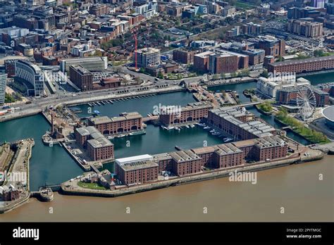 An aerial photograph of Albert Docks, Liverpool Waterfront, River ...