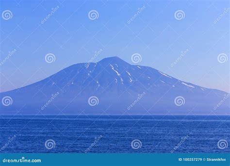 View on a Kunashir Island with Volcano Tyatya Stock Image - Image of wave, island: 100257279