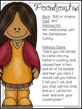 Pocahontas Mini Unit - Reading Passage, Graphic Organizer, American Day ...