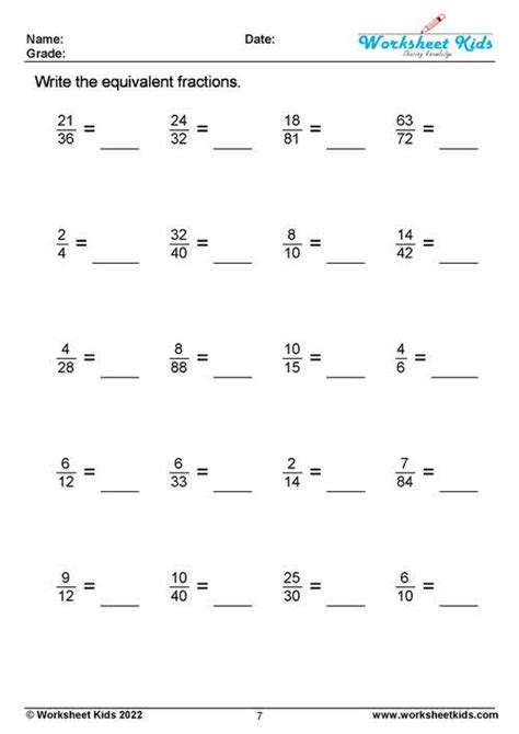 Equivalent Fractions Worksheets for 3rd and 4th Grade - Free PDF