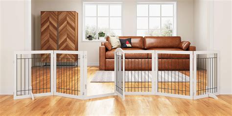 PAWLAND 144-inch Extra Wide 30-inches Tall Dog gate with Door Walk Through, Freestanding Wire ...