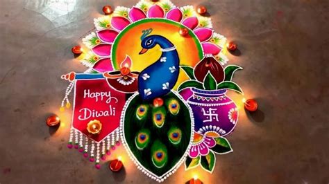 Simple Peacock Rangoli Designs For Diwali