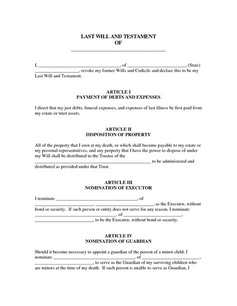 Last Will And Testament Sample - Free Printable Documents