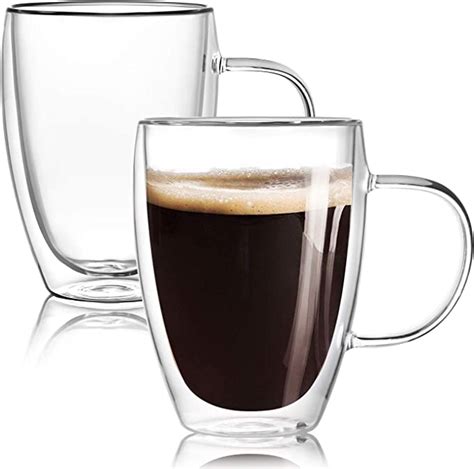 2-Pack 12 Oz Double Walled Glass Coffee Mugs with Handle,Insulated ...