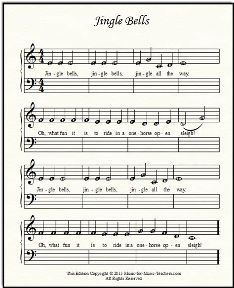 Jingle Bells Sheet Music for Beginner Piano Students