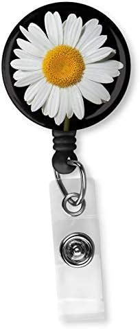 Amazon.com : White Daisy Retractable ID Card Badge Holder with Alligator Clip, Name Nurse ...