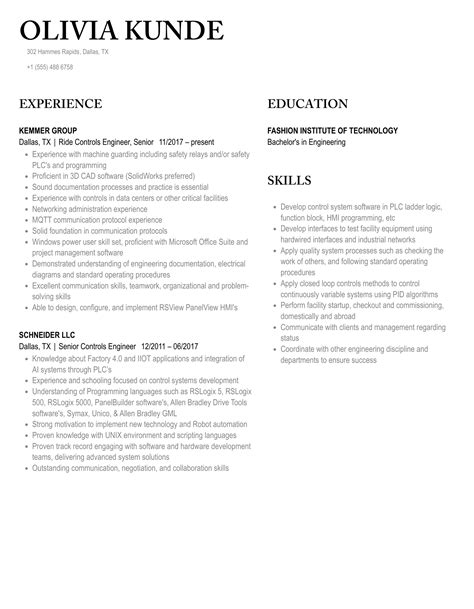 Controls Engineer Resume Samples | Velvet Jobs