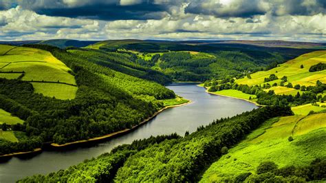 Landscape Photography Of Green Hills River Forest Trees Under Cloudy Sky 4K HD Nature Wallpapers ...