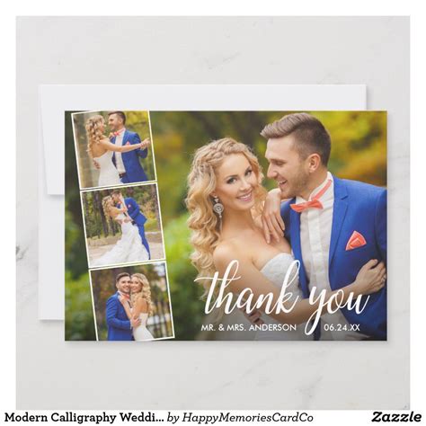 Modern Calligraphy Wedding 4 Photo Collage Thank You Card | Zazzle.com ...