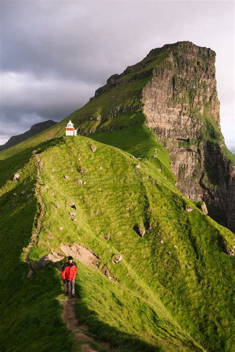 Kallur Lighthouse Hiking on Kalsoy Island, Faroe Islands Stock Photo - Image of kalsoy, people ...