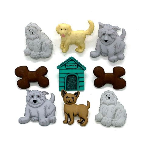 NEW Dog Buttons Collection Puppy Parade Set of 9 Shank Flat Back Choice ...