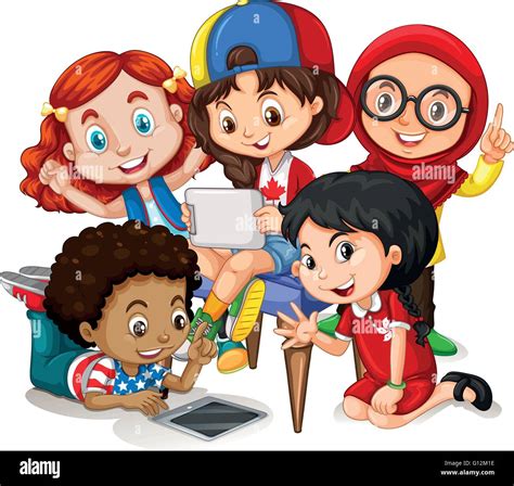 Children working in group illustration Stock Vector Image & Art - Alamy