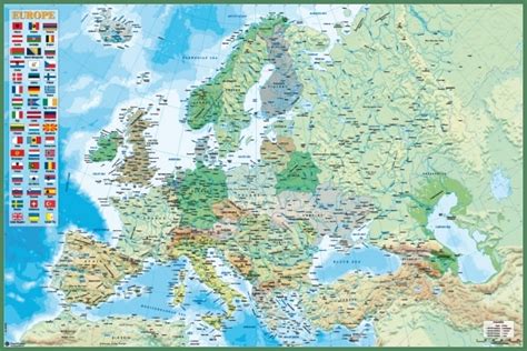 Political And Physical Map Of Europ Hfe Laminated Poster (36 x 24 ...