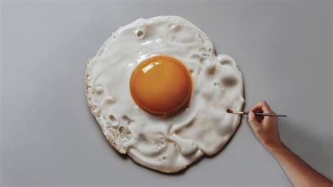 3D Oil and acrylic painting, minimalist hyper realistic still life fried egg by… | Egg painting ...