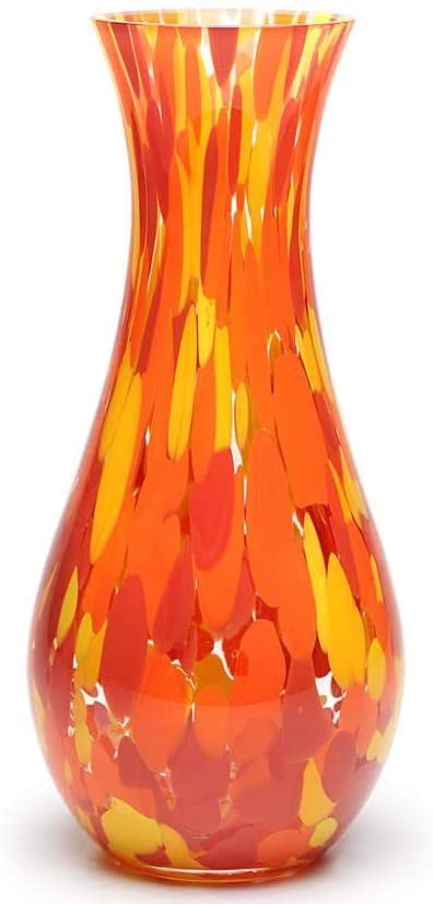Cá d'Oro Glass Vase Orange/Yellow Confetti Hand Blown Murano-Style Art Glass for Flower and ...