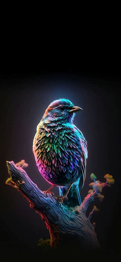 Colorful Lights Behind Bird on Branch