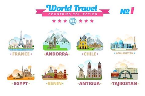 World Travel Countries Collection 1 | Travel, World famous places, Travel drawing