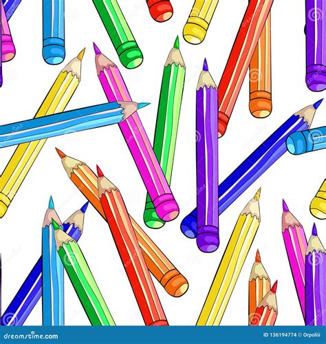 Seamless Pattern Stationery for Drawing Colored Pencils. Vector ...