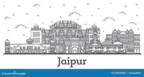 Outline Jaipur India City Skyline with Historic Buildings Isolated on White Stock Vector ...