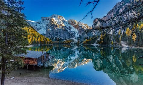 nature, Landscape, Lake, Fall, Mountains, Forest, Blue, Sky, Water, House, Reflection, Alps ...