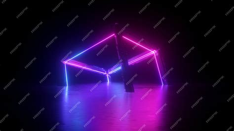 Premium Photo | 3d render of abstract neon cube over black