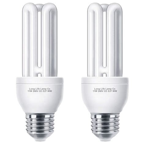 2 x Energy Saving 11W E27 ES CFL Light Bulbs, Edison Screw, 2700K Warm ...