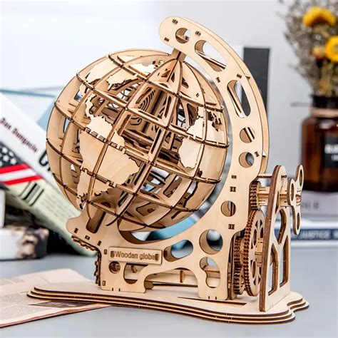 Wooden Globe Puzzle 3D DIY Mechanical Drive Model Transmission Gear ...