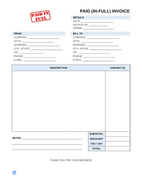 Paid In Full Invoice Template