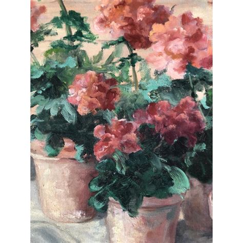 Vintage Original Still Life Painting With Geraniums Signed | Chairish