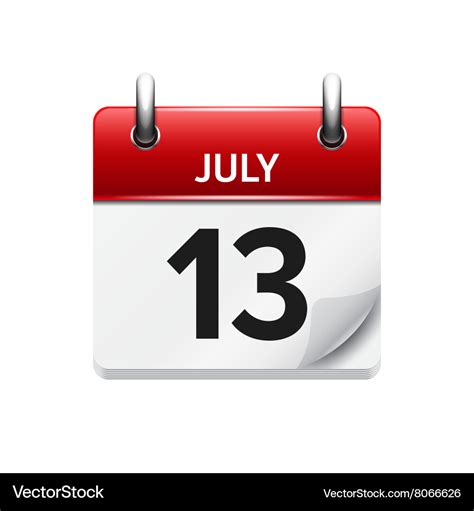 July 13 flat daily calendar icon date Royalty Free Vector