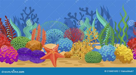 Coral Seamless Border. Ocean Reef Seaweeds, Oceanarium Seabed Stock Vector - Illustration of ...