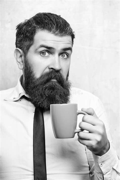 Man or Surprised Guy Drink from Coffee or Tea Cup Stock Photo - Image ...