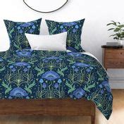 art nouveau poppy blue wallpaper Fabric | Spoonflower