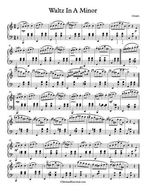 1 Page Version - Waltz In A Minor – Chopin - Free Piano Sheet Music Piano Sheet Music Classical ...