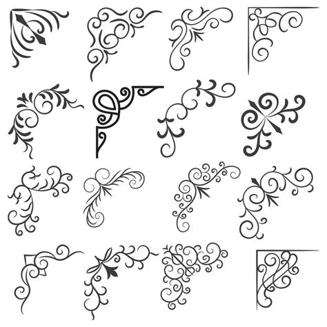 Vector illustration of decorative corner frame set. Set Hand Draw of ...