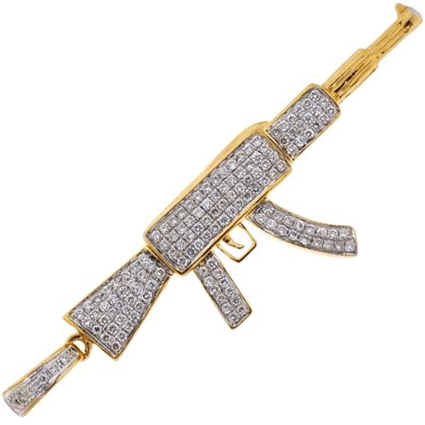 Mens Diamond AK-47 Rifle Gun Pendant 14K Yellow Gold 1.08ct