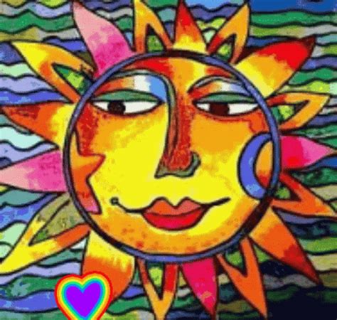 a painting of a sun and moon with watercolors on it's face