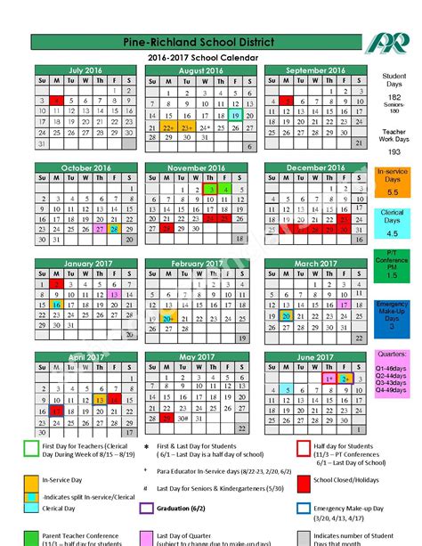 2016 - 2017 District Calendar | Pine-Richland School District ...